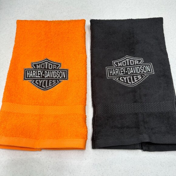 Harley Davidson Towels Embroidered Hand Towel Set Black Orange Bathroom Decor - Picture 6 of 7